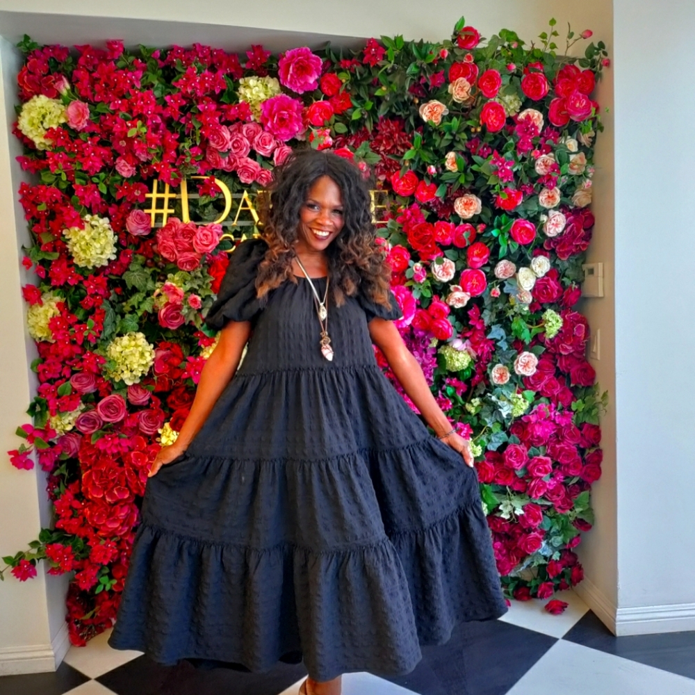 ZARA Black 3 Tier Maxi Dress with Elastic Neckline